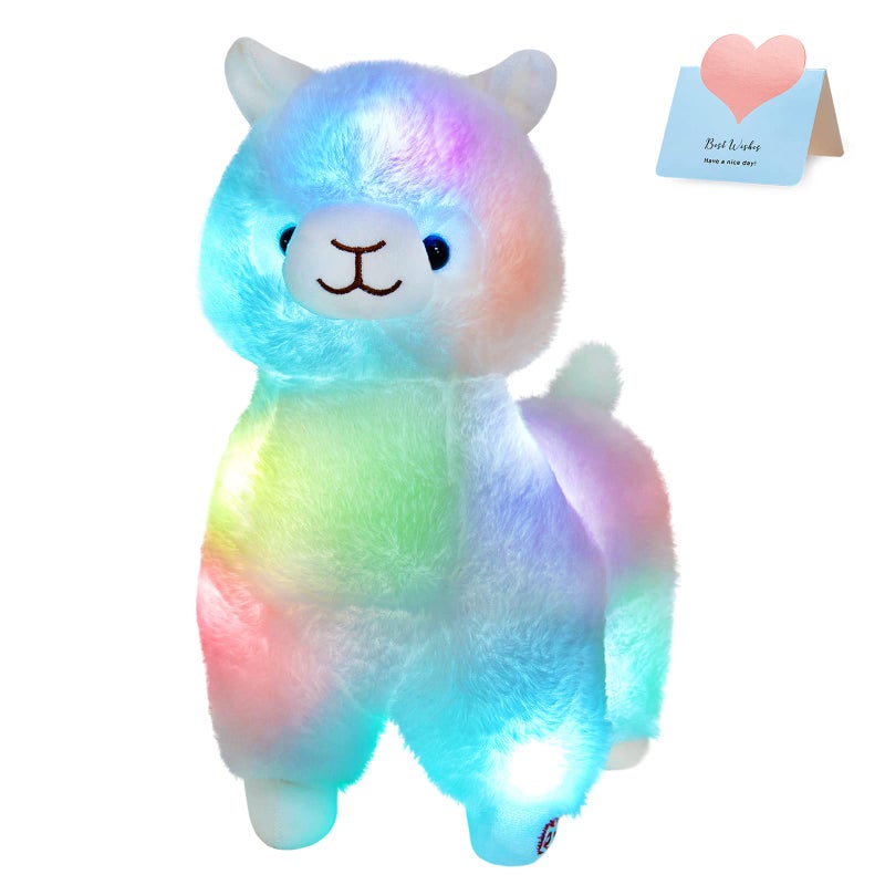 BSTAOFY 13.5'' Light up Alpaca Stuffed Animals LED White Llama Soft Plush Toy with Colorful Night Lights Glow Bedtime Pal Gift for Toddler Kids on Birthday Holiday - Image 1
